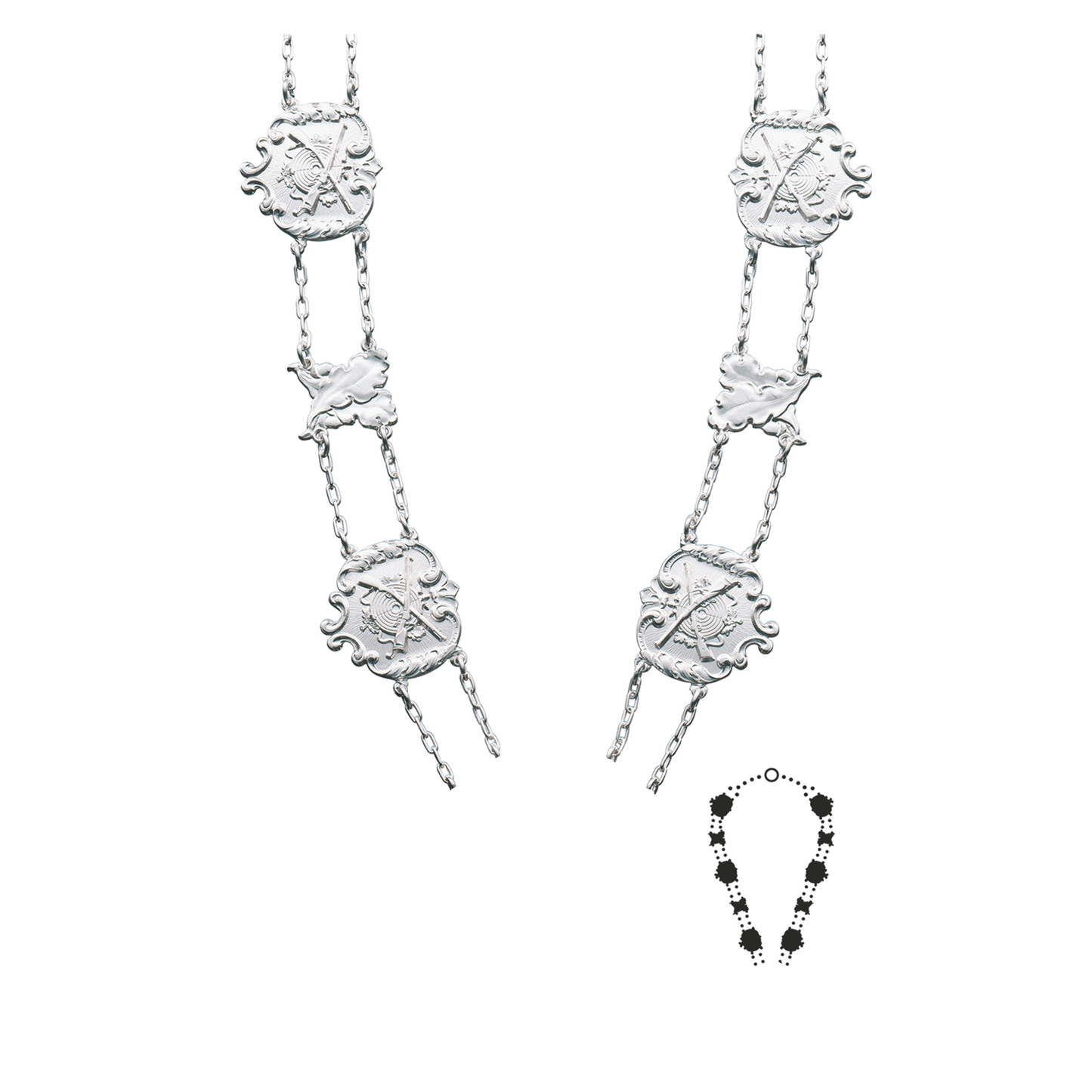 Schützenkette ohne Mittelstück, Messing, versilbert,