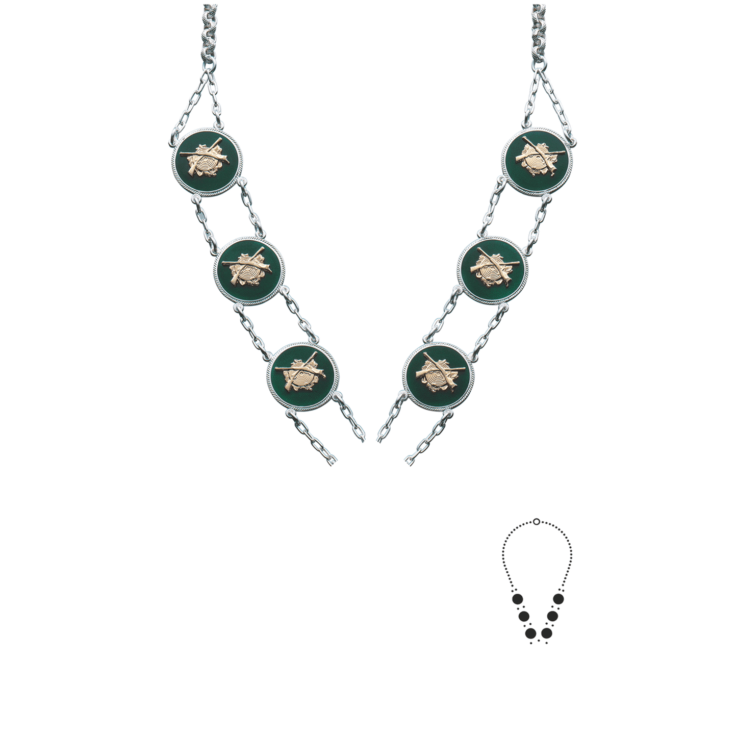 Schützenkette ohne Mittelstück, Messing, versilbert,