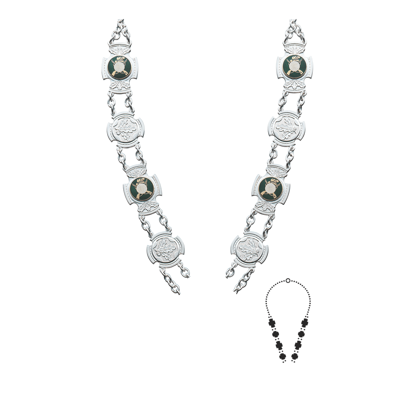 Schützenkette ohne Mittelstück, Messing, versilbert,