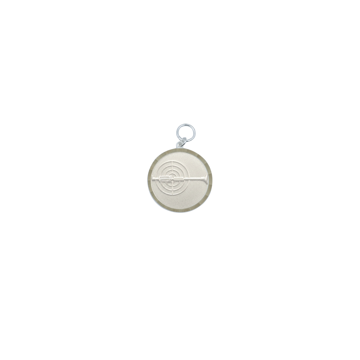 Medaille BLASROHR, Messing, versilbert, mit Öse(n) und Ring(en)