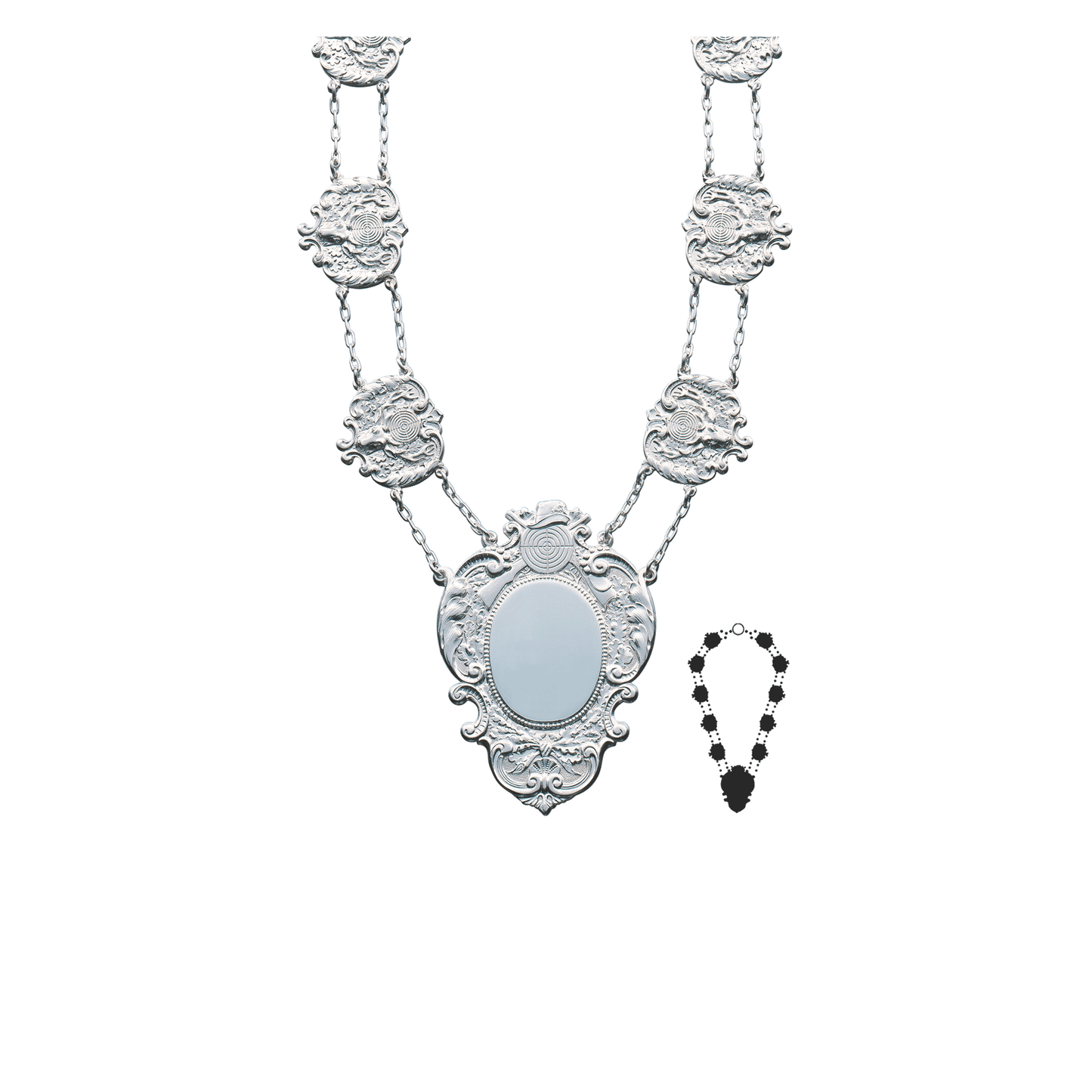 Schützenkette mit Mittelstück, Messing, versilbert,