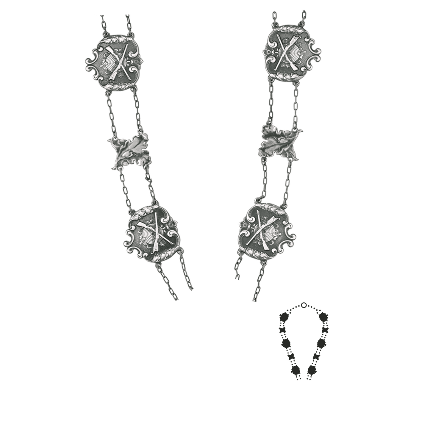 Schützenkette ohne Mittelstück, Messing, altsilber,