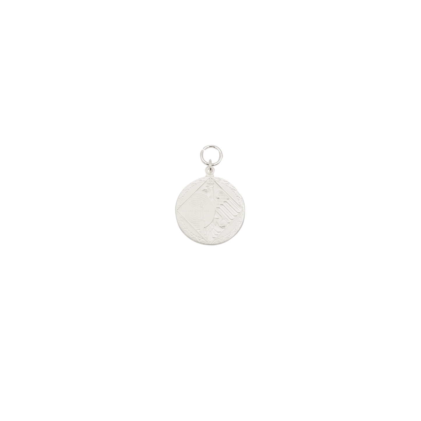 Medaille, 33mm, Messing, versilbert, mit Öse(n) und Ring(en)