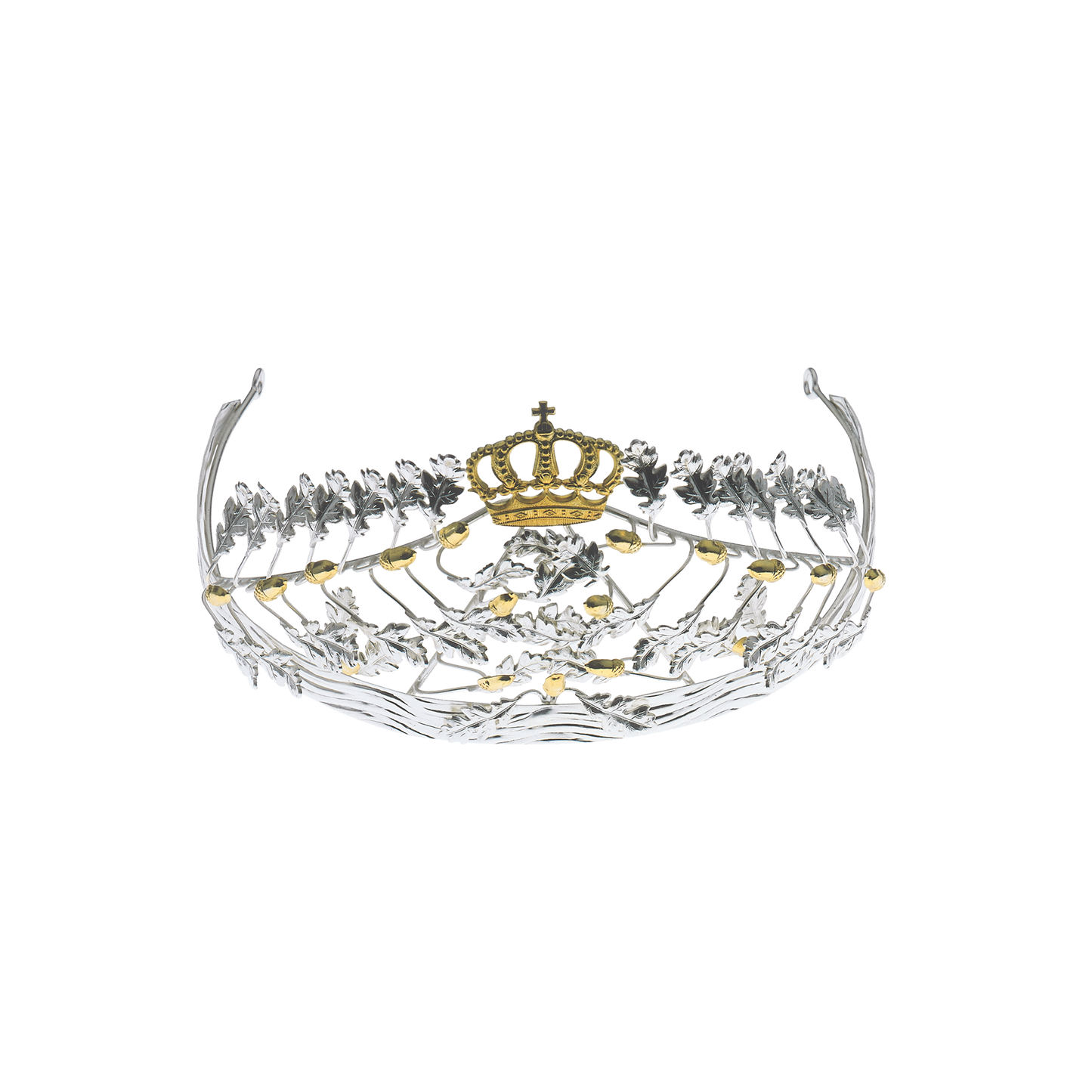 Diadem, Eicheln und Krone ziervergoldet, Messing, versilbert,