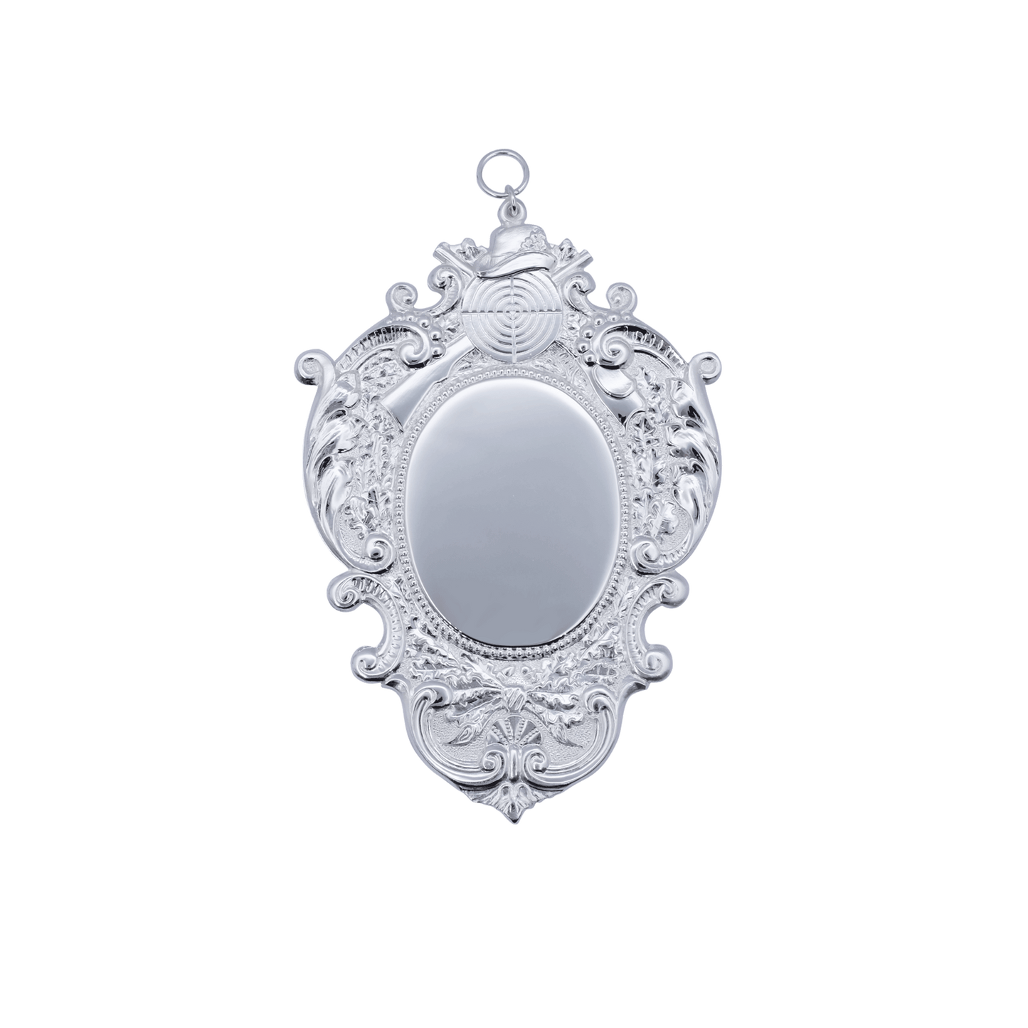 Schild, Messing, versilbert, mit Öse(n) und Ring(en)