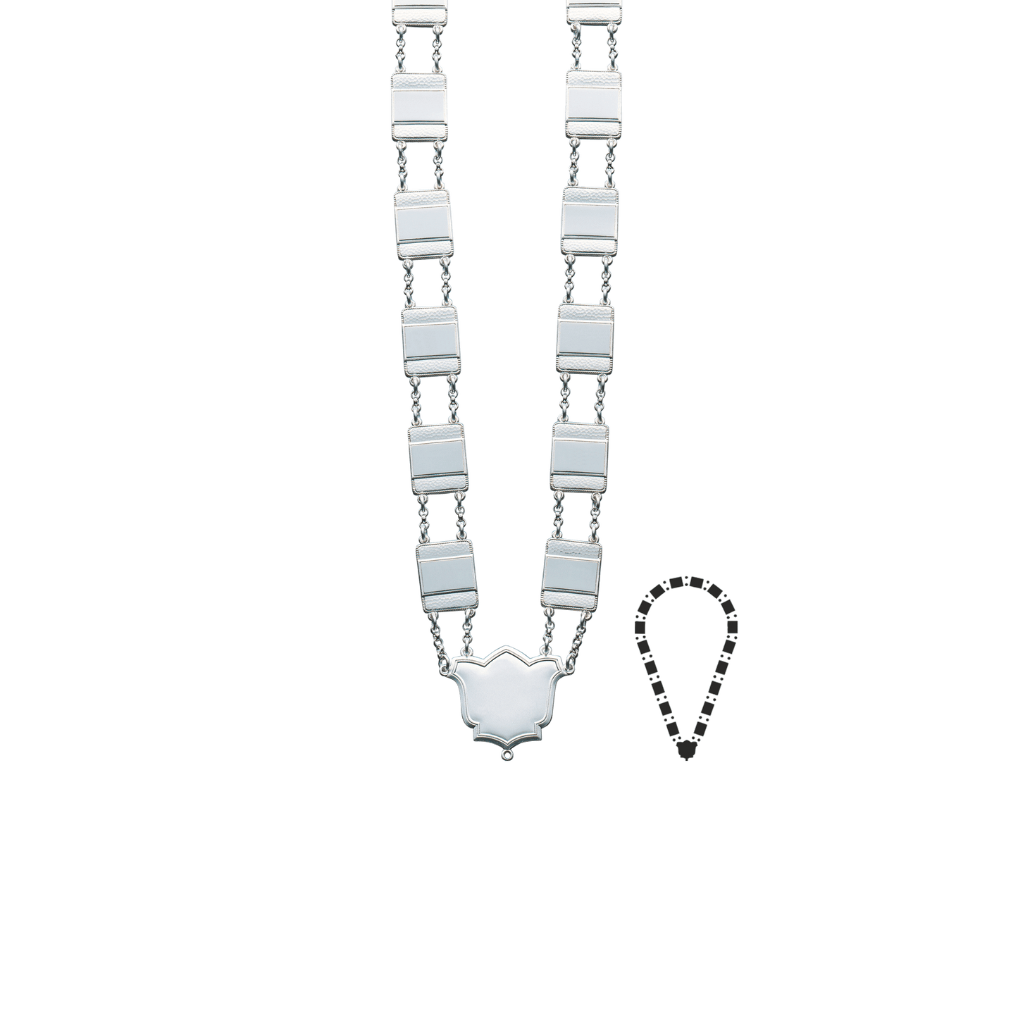 Schützenkette mit Mittelstück, Messing, versilbert,