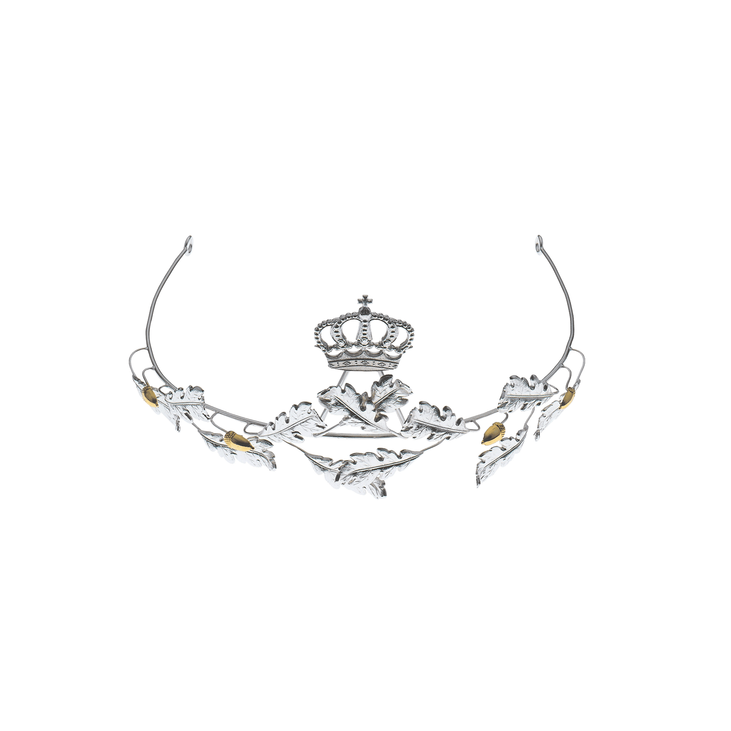 Diadem, Eicheln ziervergoldet, Messing, versilbert,