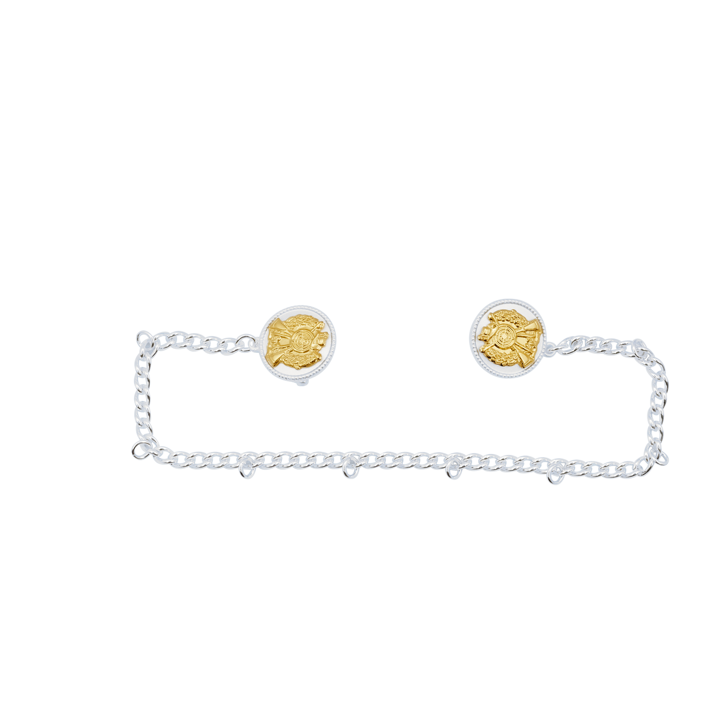 Ordenskette für 8 Orden mit Auflagen 01609-10, Messing, versilbert, mit Scharniernadel