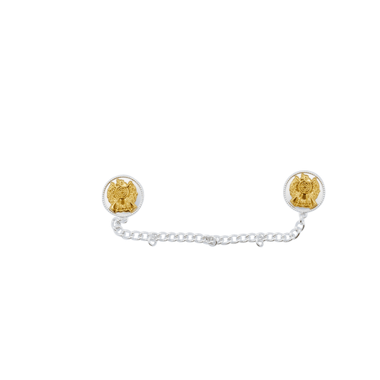 Ordenskette für 3 Orden mit Auflagen 01609-10, Messing, versilbert, mit Scharniernadel