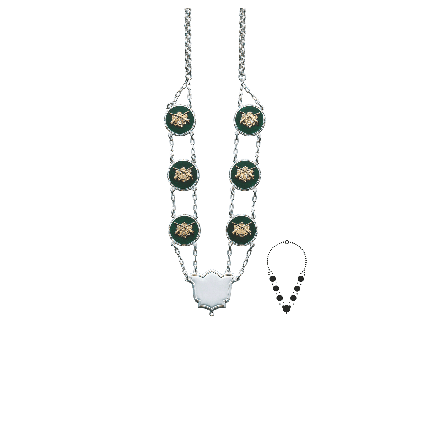 Schützenkette mit Mittelstück, Messing, versilbert,