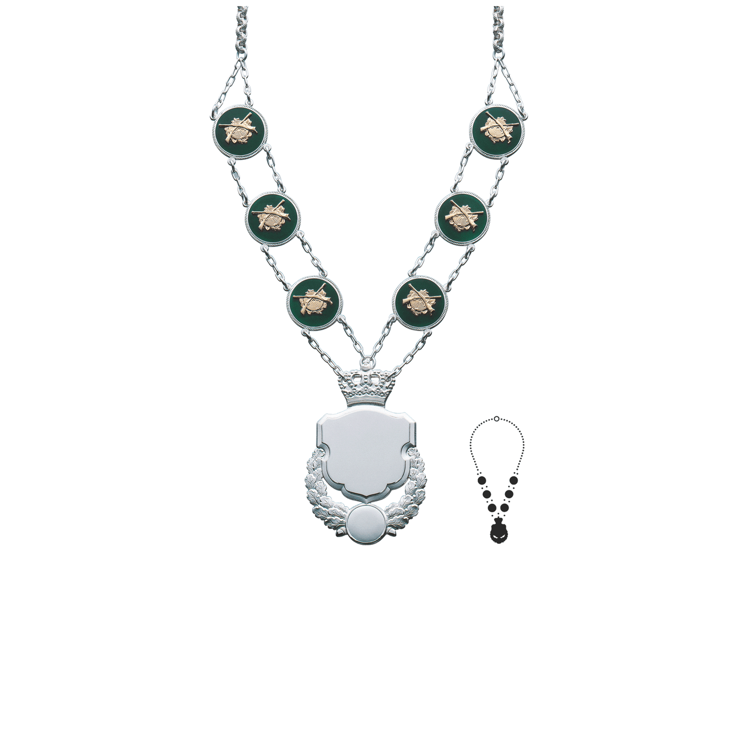 Schützenkette mit Mittelstück, Messing, versilbert,