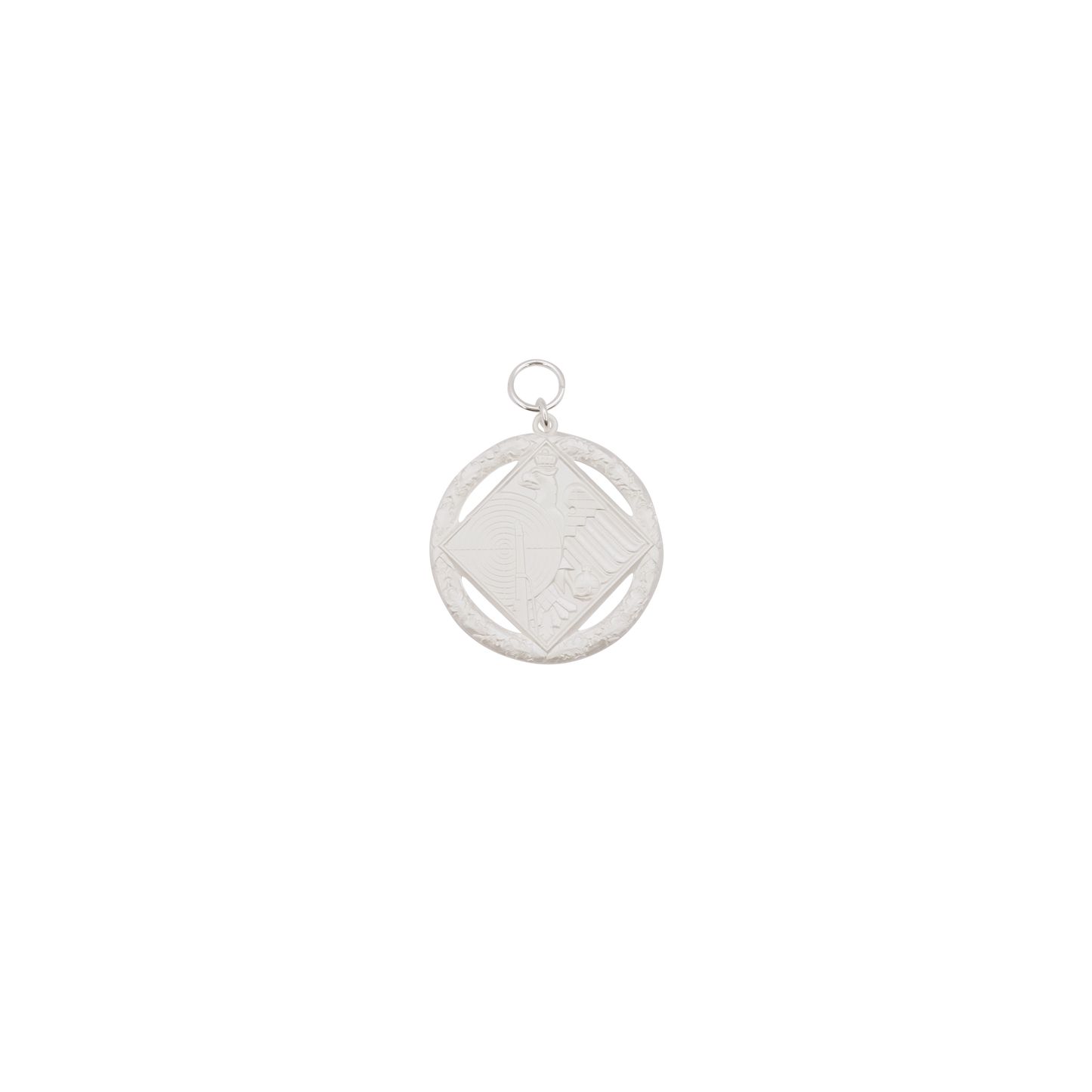 Medaille, Messing, versilbert, mit Öse(n) und Ring(en)