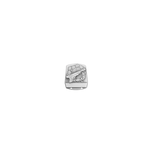 Abzeichen, Messing, altsilber, mit Scharniernadel