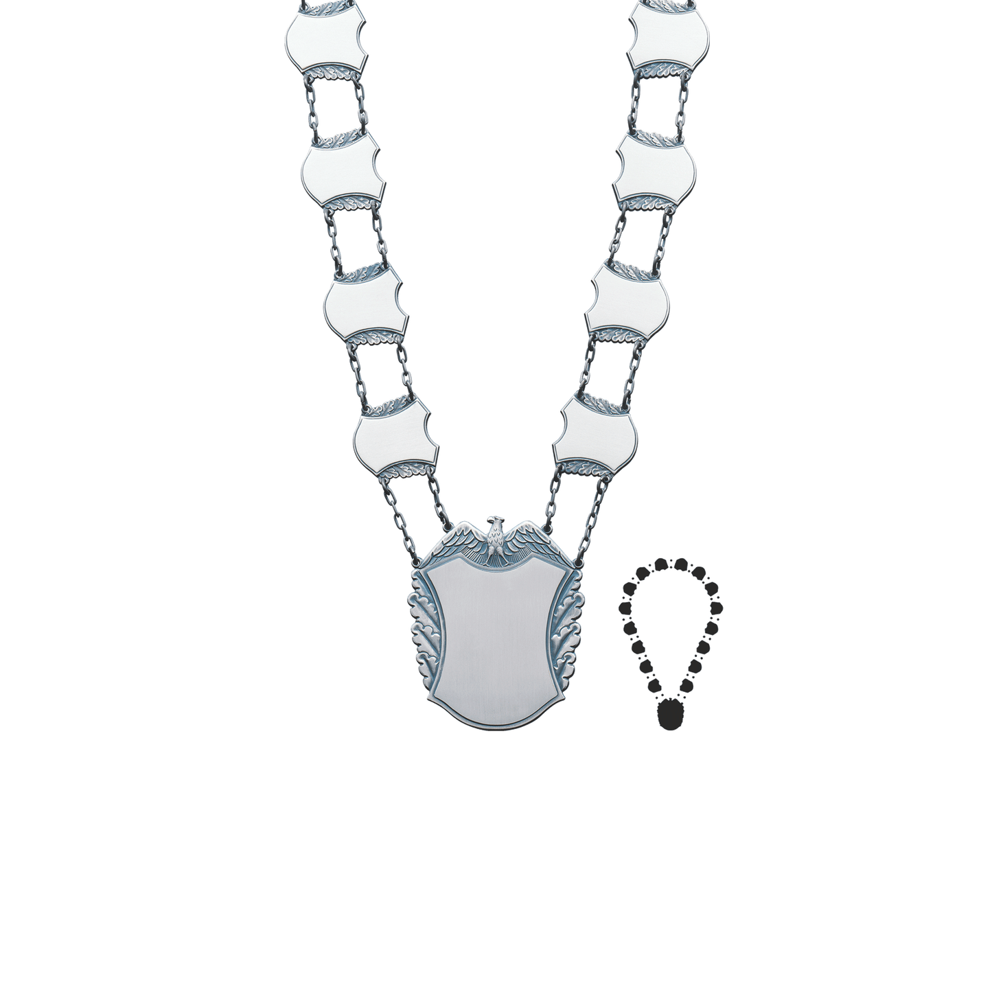 Schützenkette mit Mittelstück, Messing, altsilber,