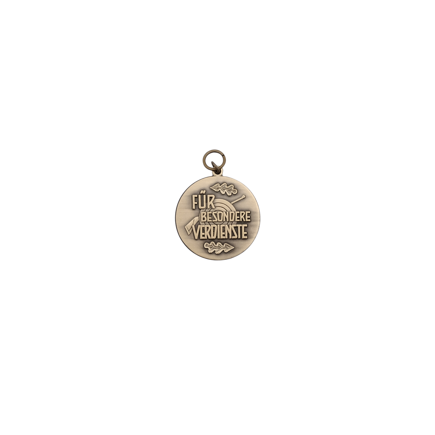 Medaille FÜR BESONDERE VERDIENSTE, 39mm, Messing, bronzefarbig, mit Öse(n) und Ring(en)