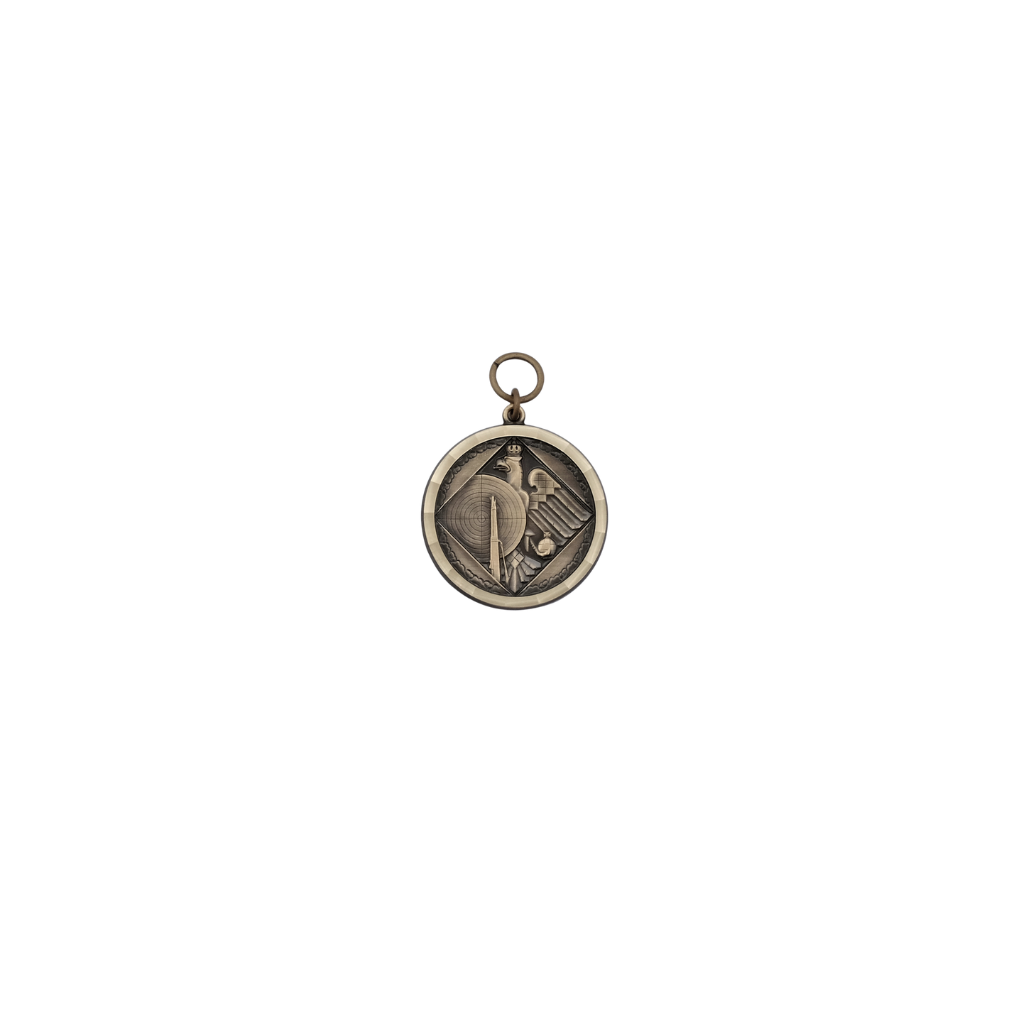 Medaille, Messing, bronzefarbig, mit Öse(n) und Ring(en)