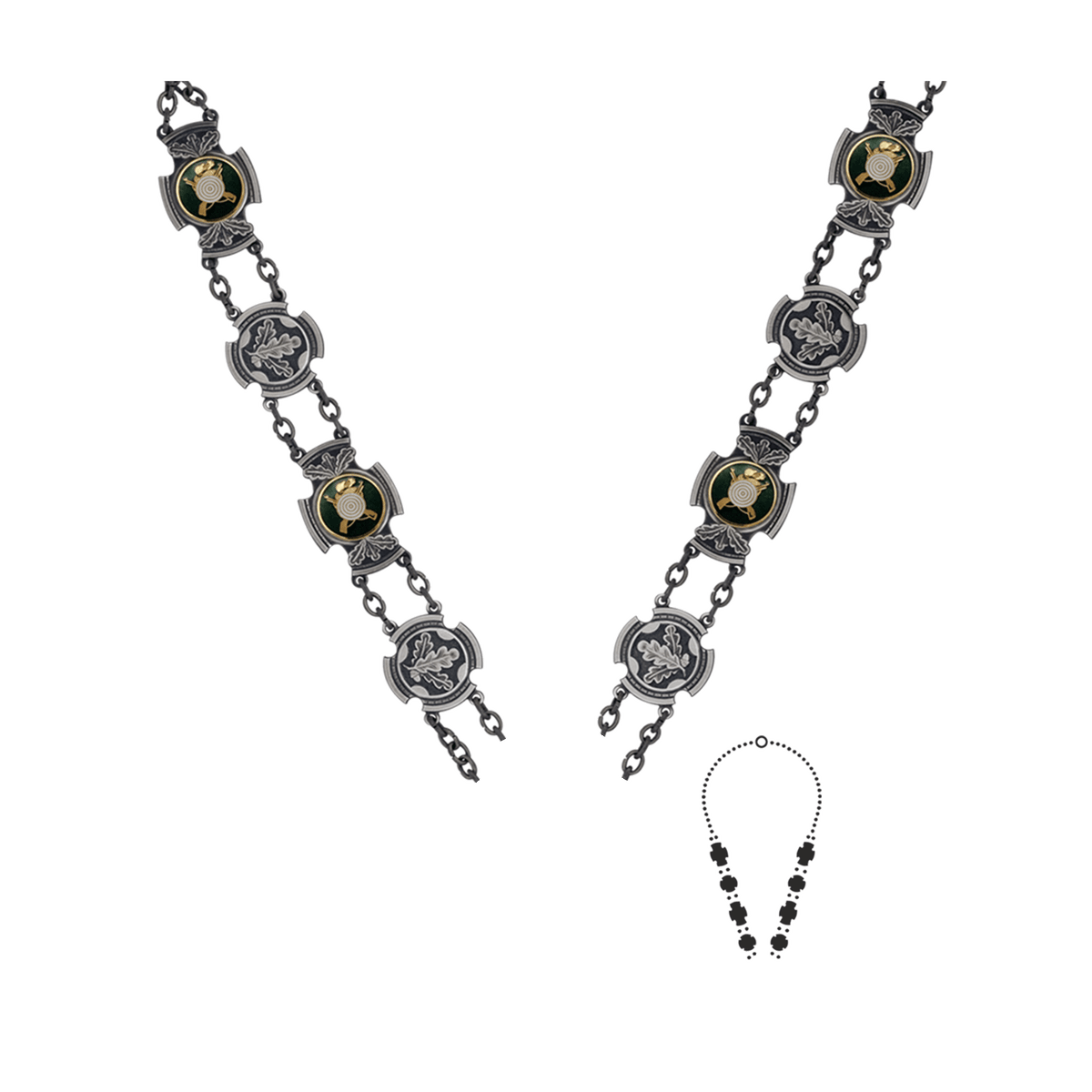Schützenkette ohne Mittelstück, Messing, altsilber,