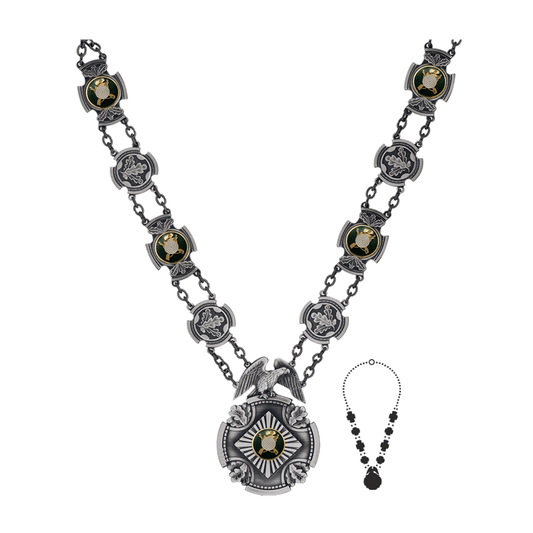 Schützenkette mit Mittelstück, Messing, altsilber,