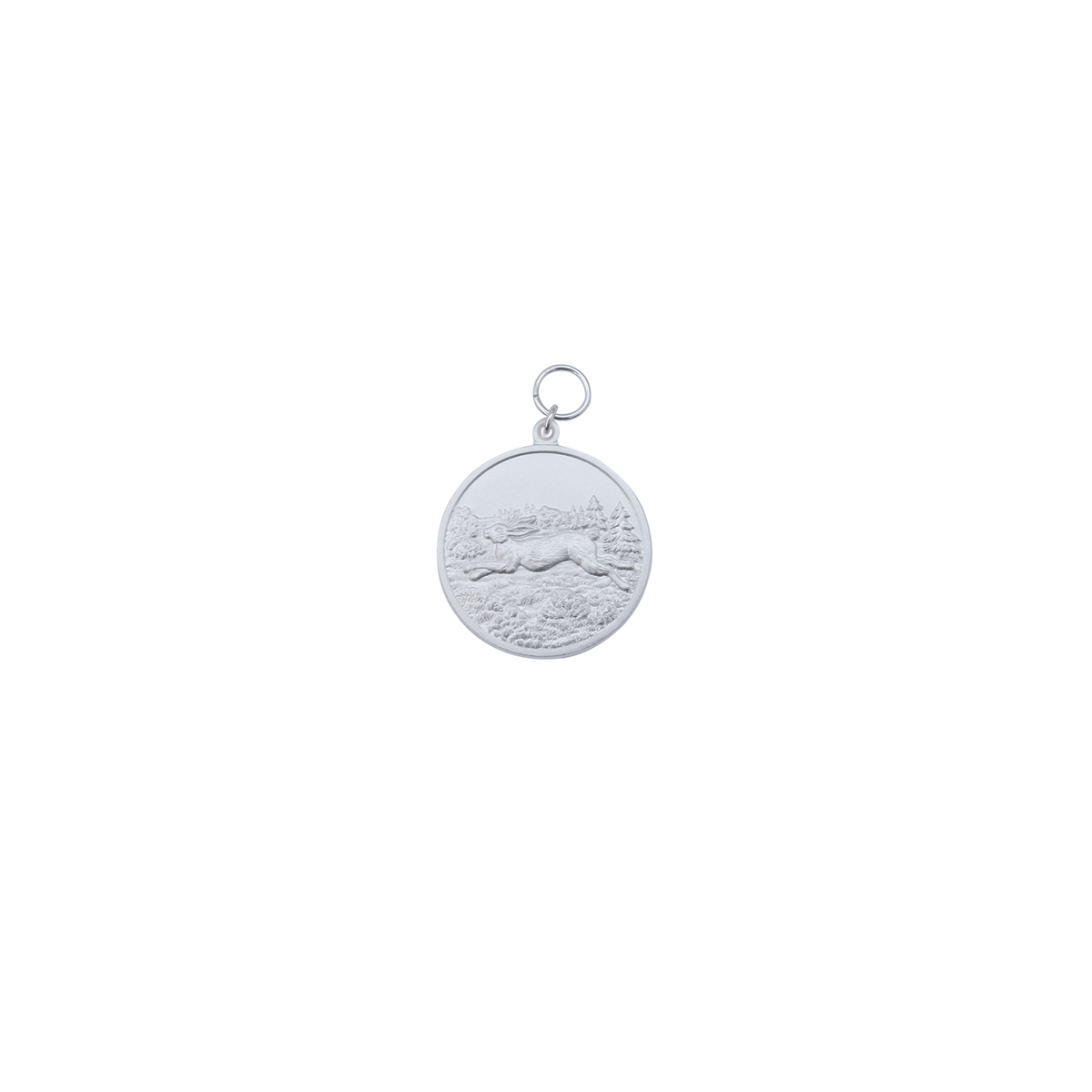 Medaille HASE, Messing, versilbert, mit Öse(n) und Ring(en)
