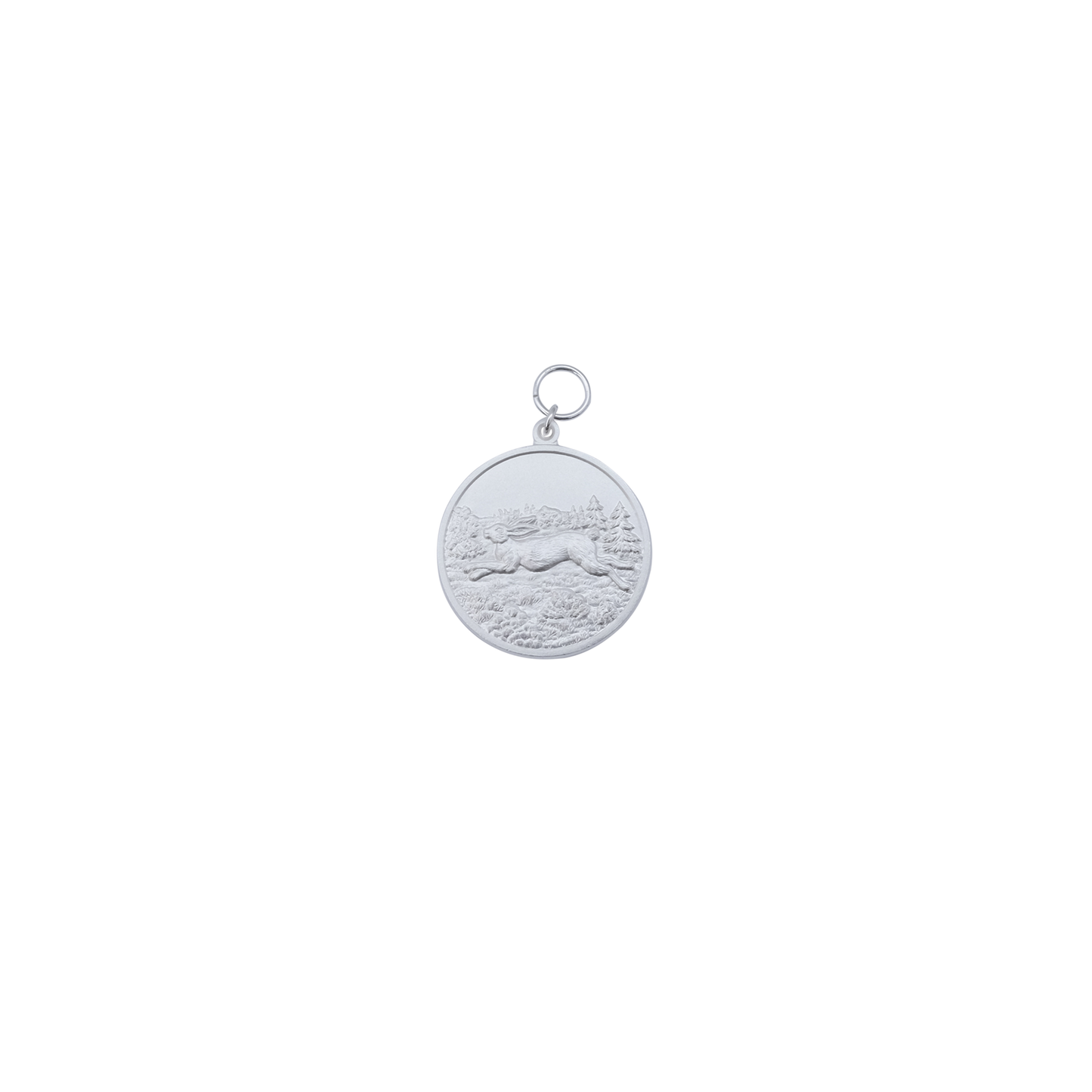 Medaille HASE, Messing, versilbert, mit Öse(n) und Ring(en)