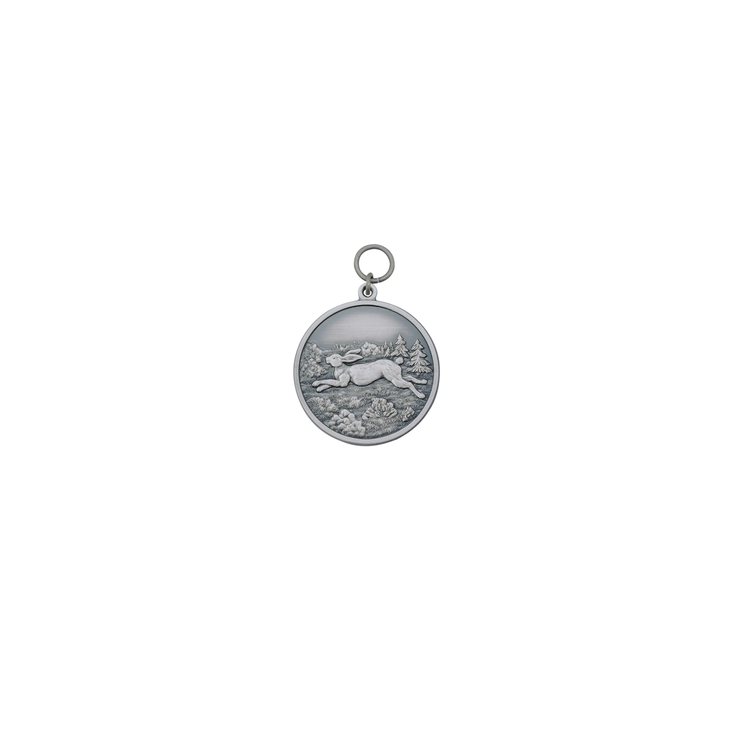Medaille HASE, Messing, altsilber, mit Öse(n) und Ring(en)