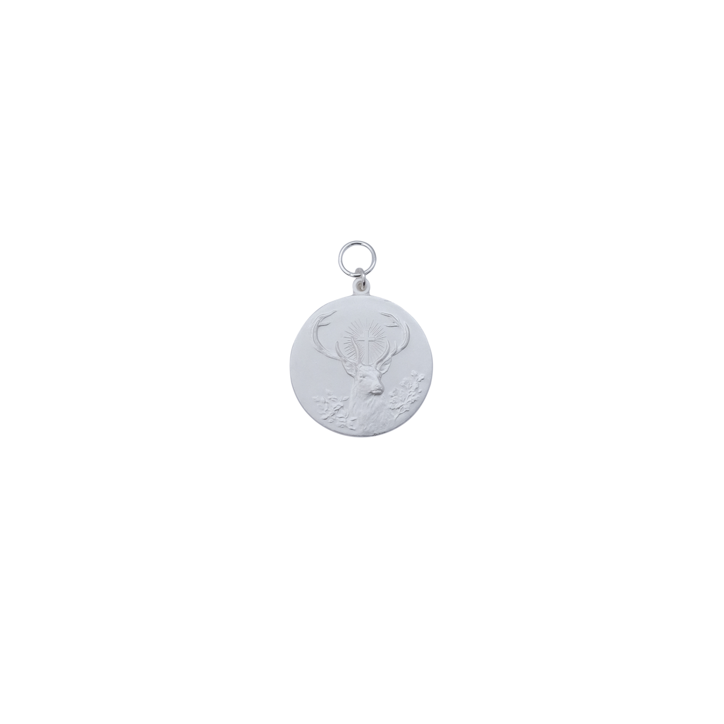 Medaille HUBERTUSHIRSCH, Messing, versilbert, mit Öse(n) und Ring(en)