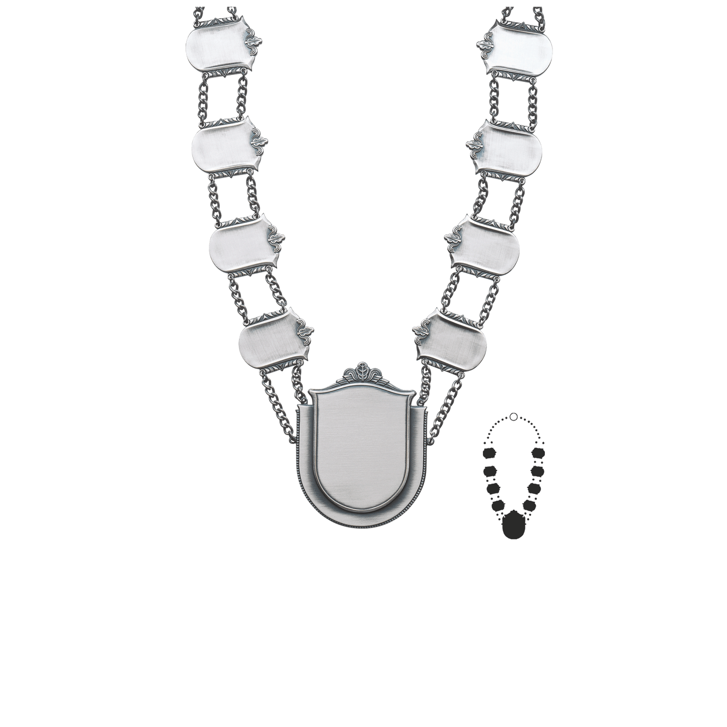 Schützenkette mit Mittelstück, Messing, altsilber,