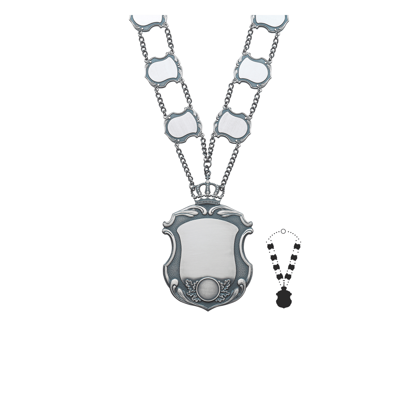 Schützenkette mit Mittelstück, Messing, altsilber,