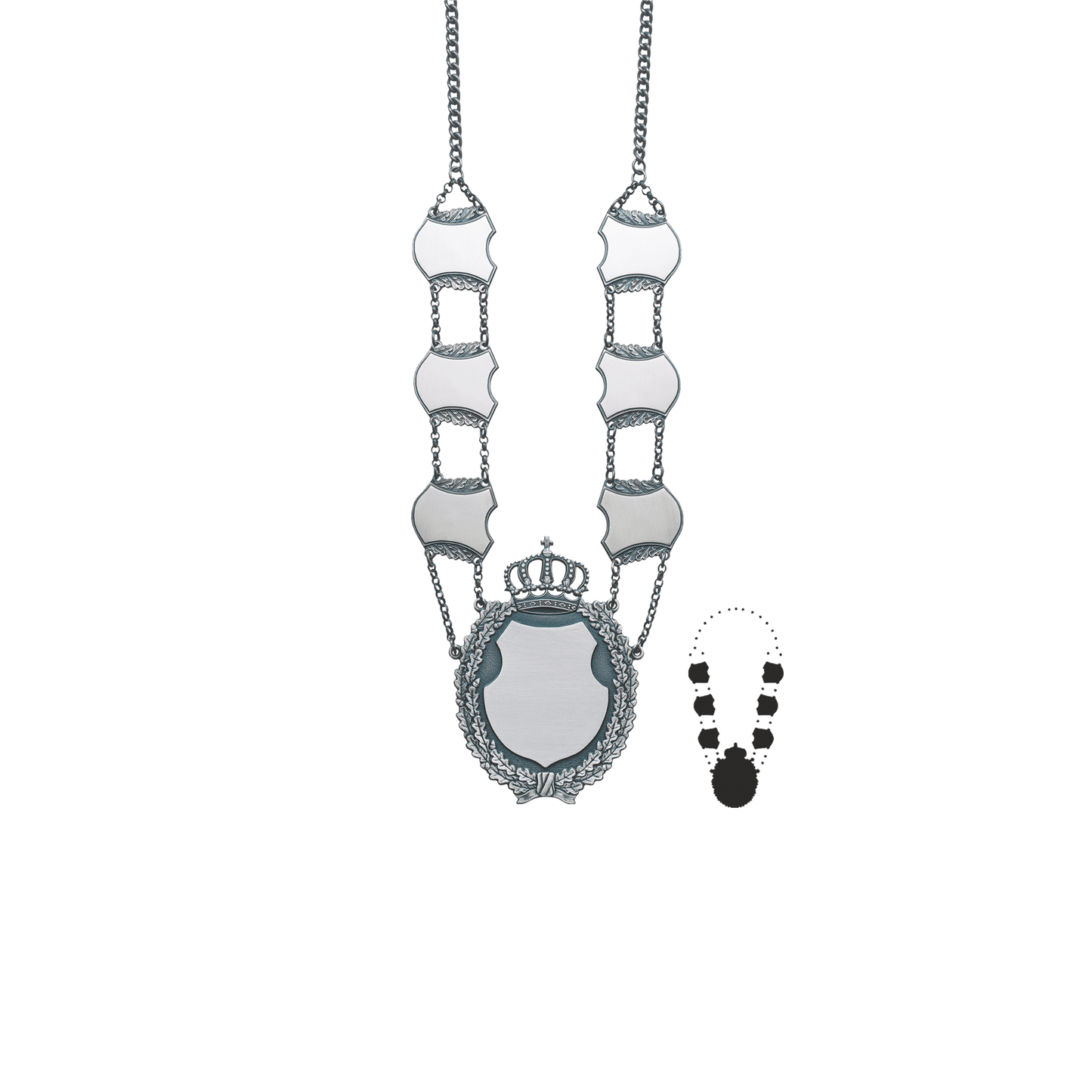 Schützenkette mit Mittelstück, Messing, altsilber,