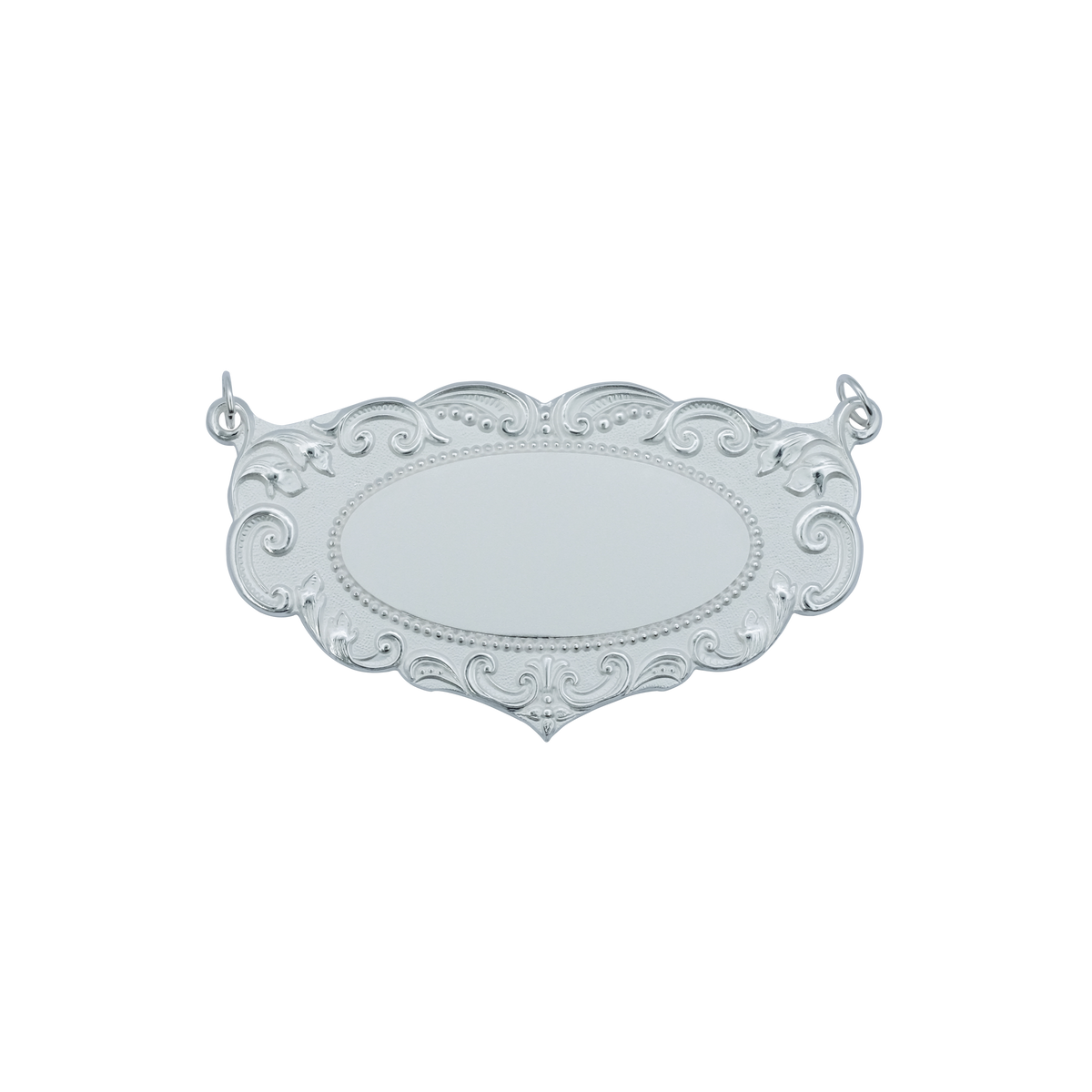 Schild, Messing, versilbert, mit Öse(n) und Ring(en)
