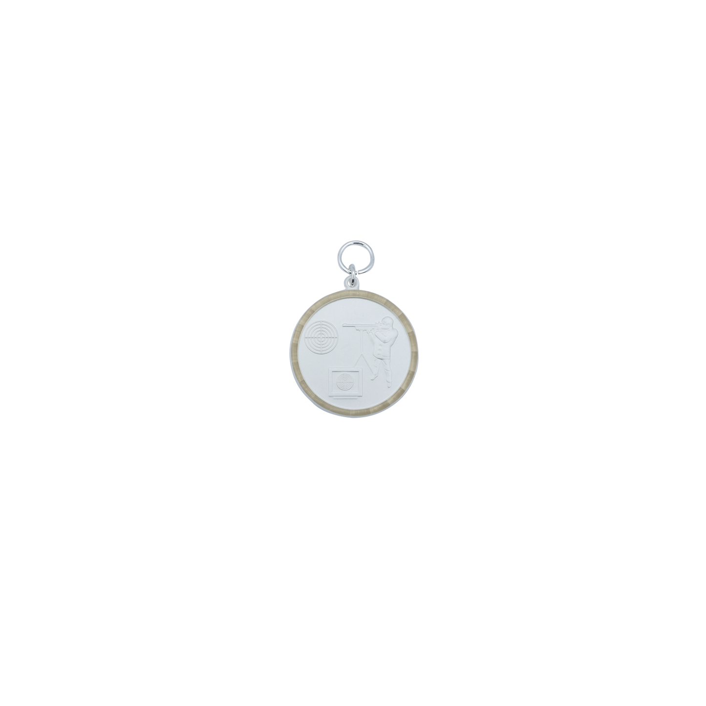 Medaille LICHTPUNKT, Messing, versilbert, mit Öse(n) und Ring(en)