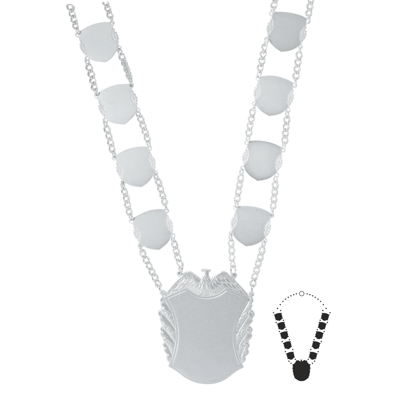 Schützenkette mit Mittelstück, Messing, versilbert,