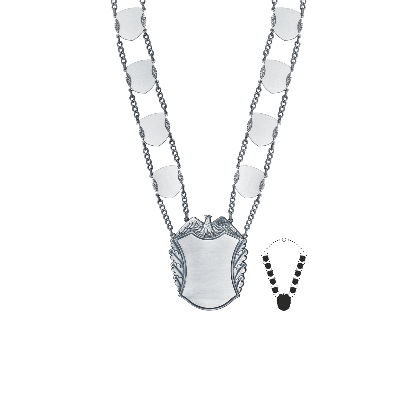 Schützenkette mit Mittelstück, Messing, altsilber,