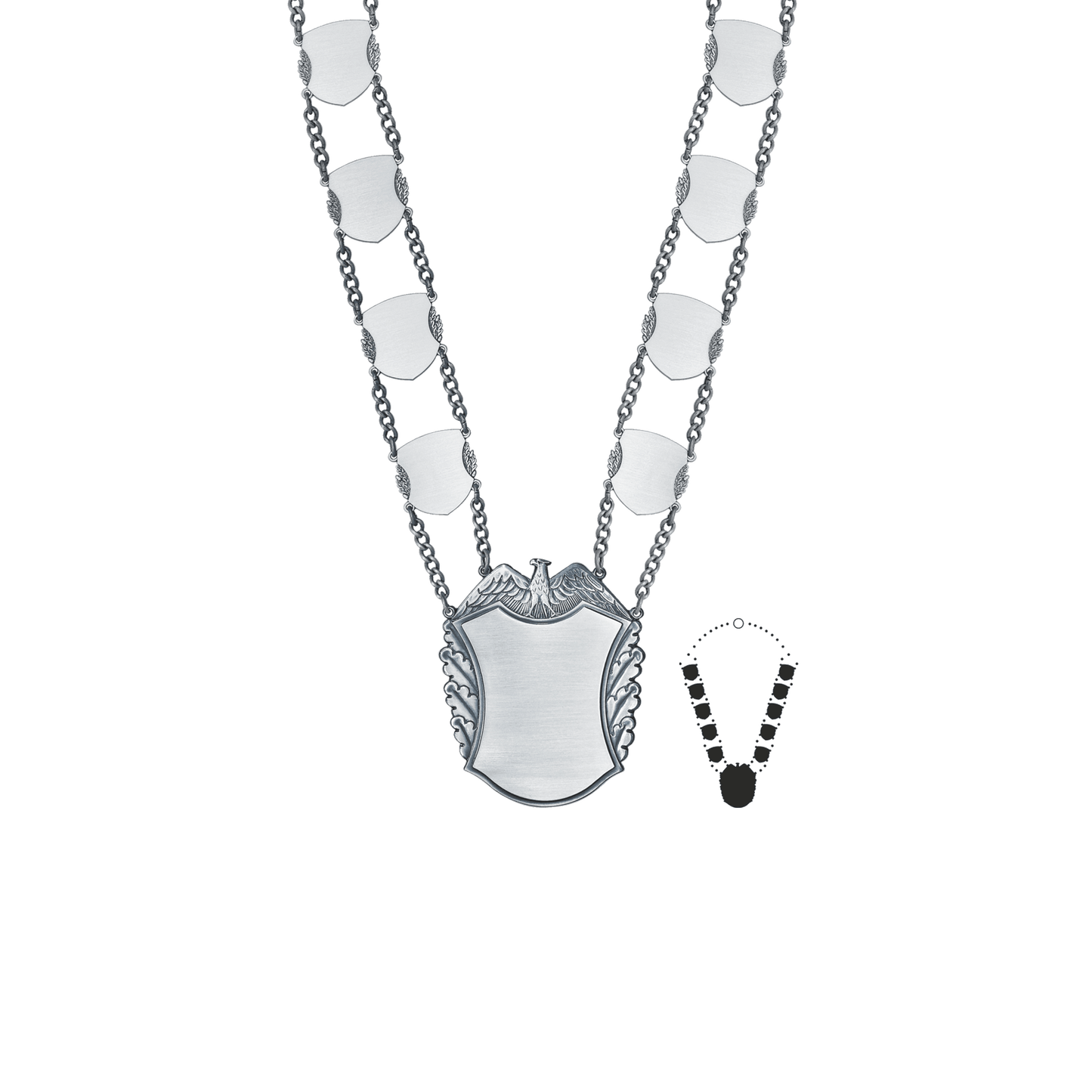 Schützenkette mit Mittelstück, Messing, altsilber,