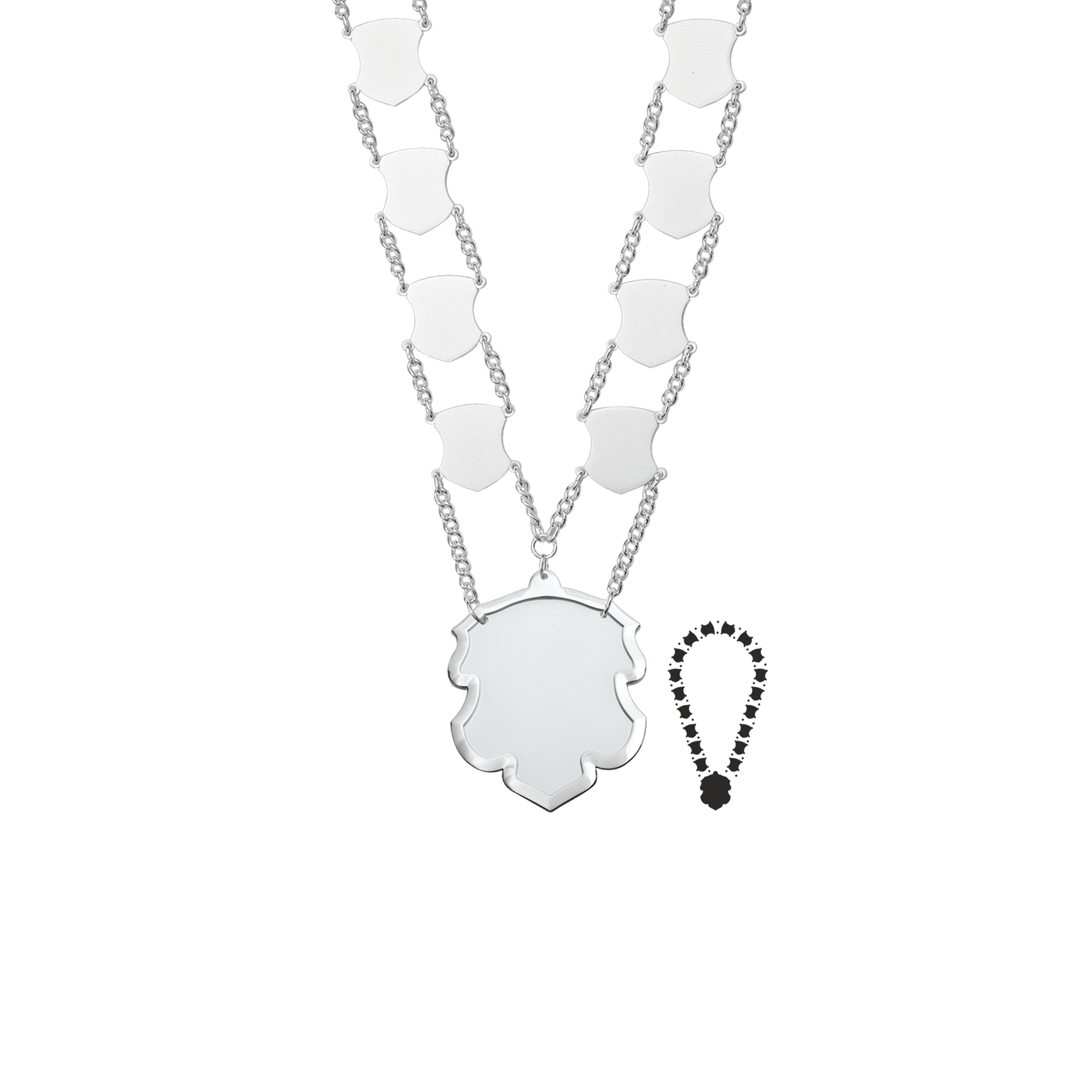 Schützenkette mit Mittelstück, Messing, versilbert,