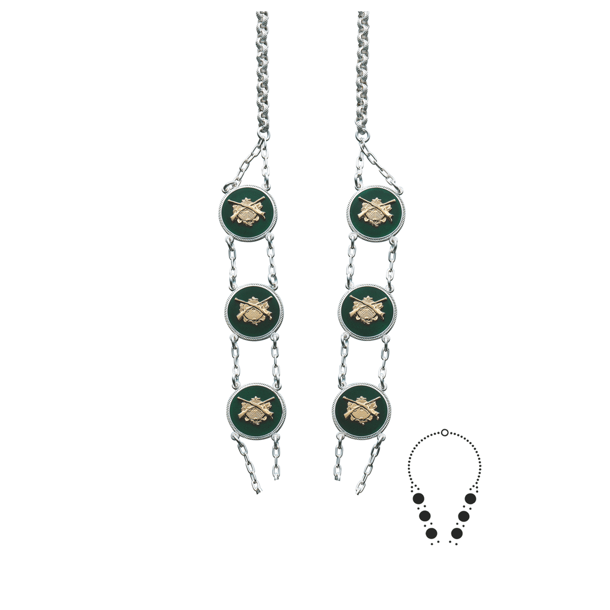 Schützenkette ohne Mittelstück, Messing, versilbert,