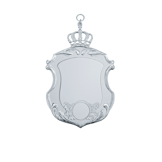 Schild, Messing, versilbert matt, Konturen Steinpolitur, mit Öse(n) und Ring(en)