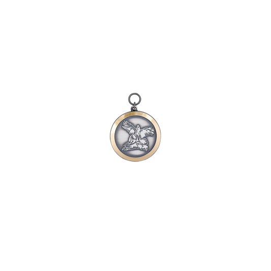 Medaille FASAN mit REBHUHN, Messing, altsilber, mit Öse(n) und Ring(en)