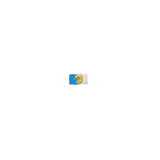 Bandspange, Blau-Weiß, mit Kopf und Sicherheitsnadel