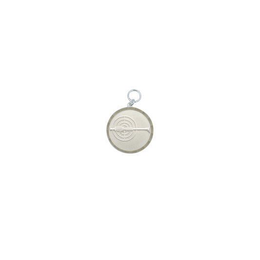 Medaille BLASROHR, Messing, versilbert, mit Öse(n) und Ring(en)
