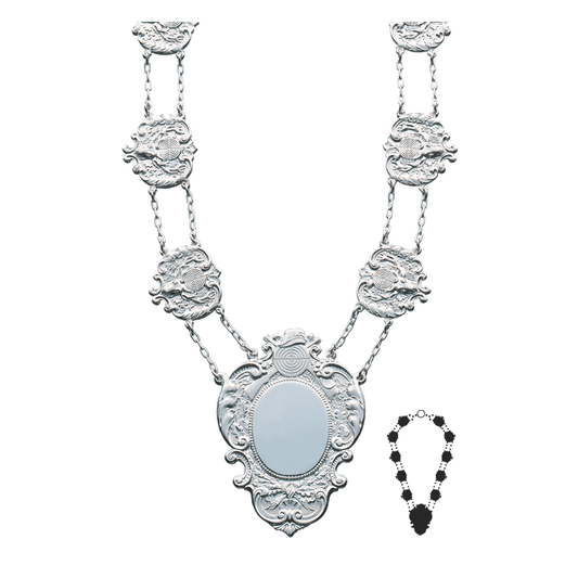 Schützenkette mit Mittelstück, Messing, versilbert,
