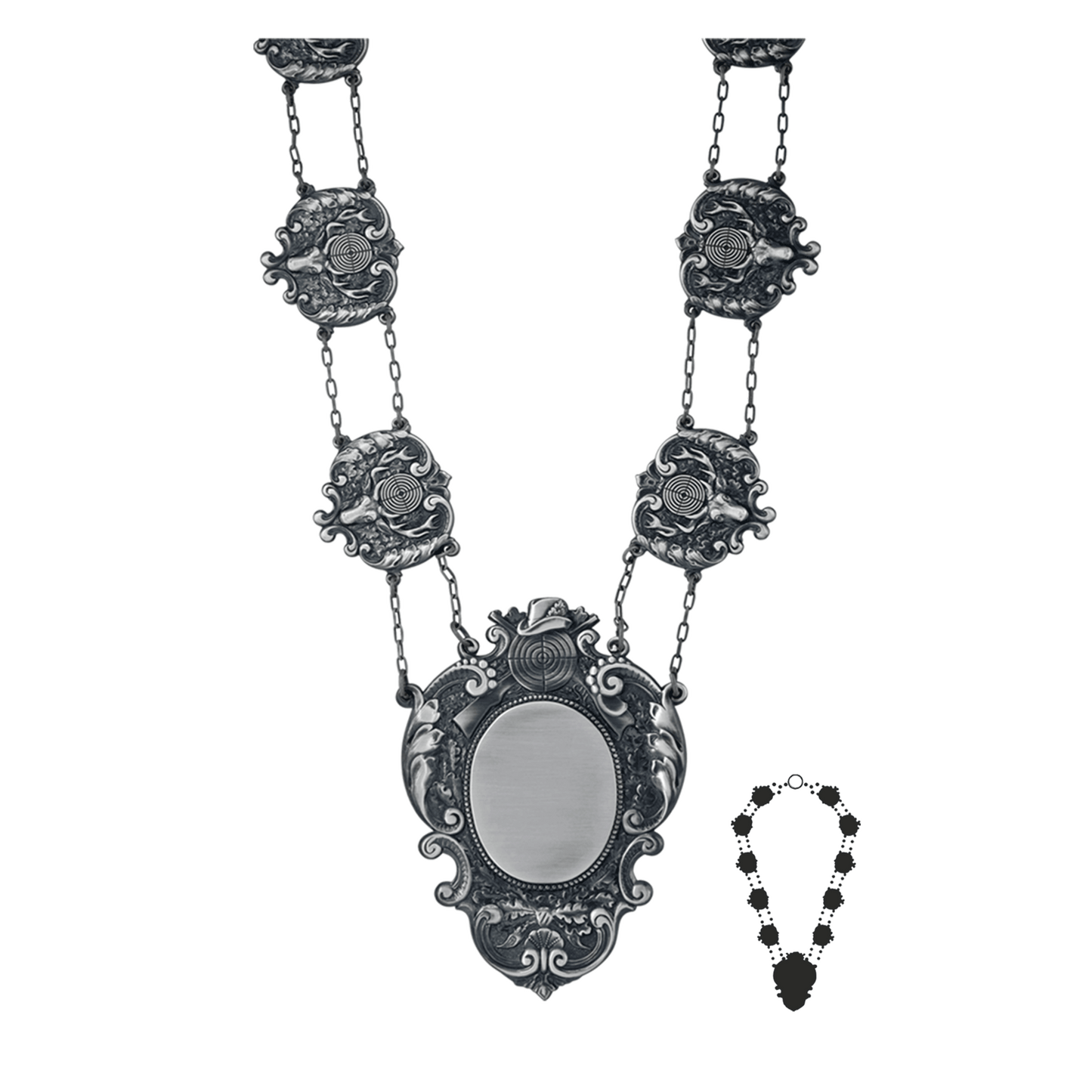 Schützenkette mit Mittelstück, Messing, altsilber,