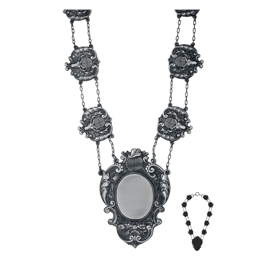 Schützenkette mit Mittelstück, Messing, altsilber,