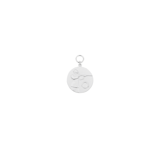 Medaille, 33mm, Messing, versilbert, mit Öse(n) und Ring(en)