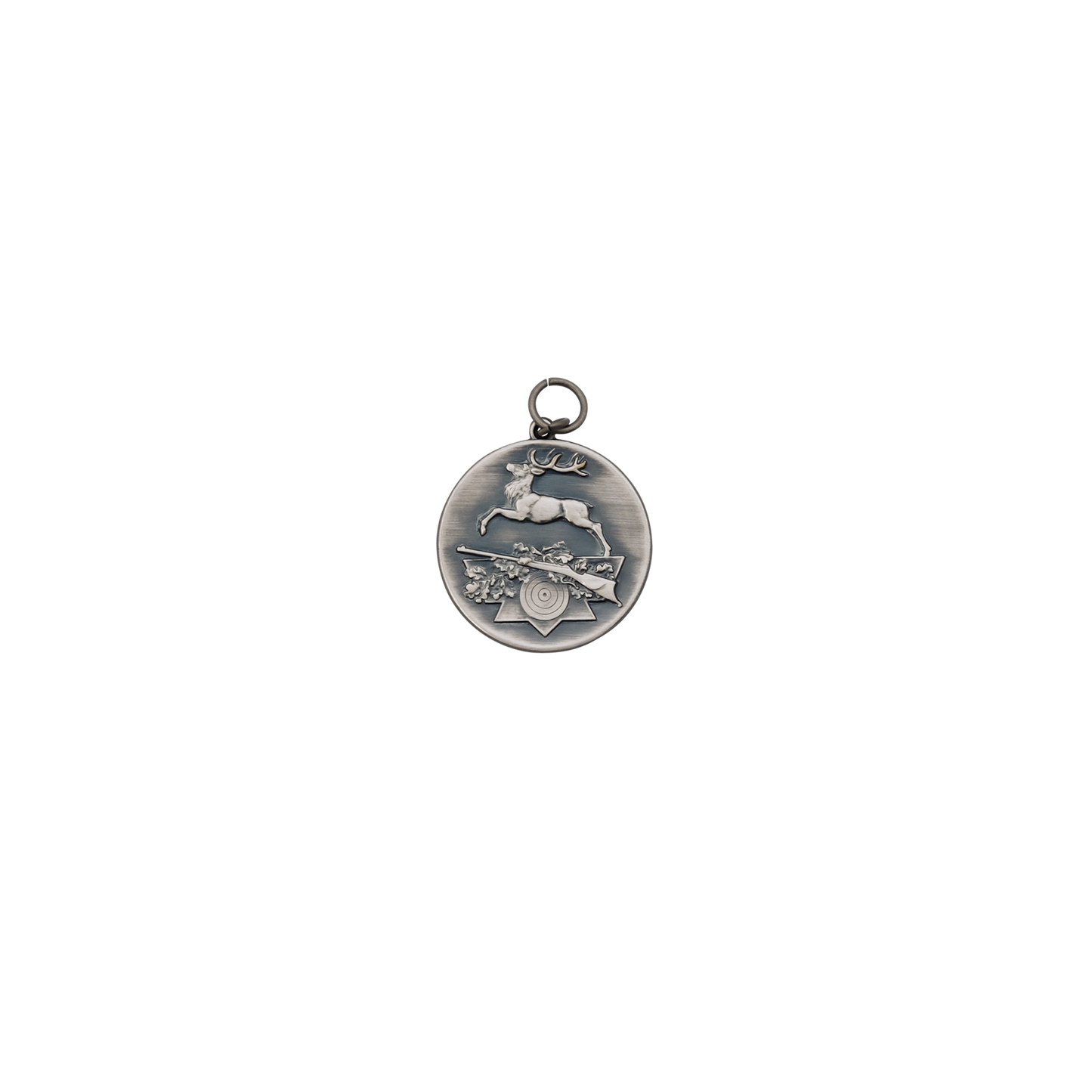 Medaille SPRINGENDER HIRSCH, Messing, altsilber, mit Öse(n) und Ring(en)