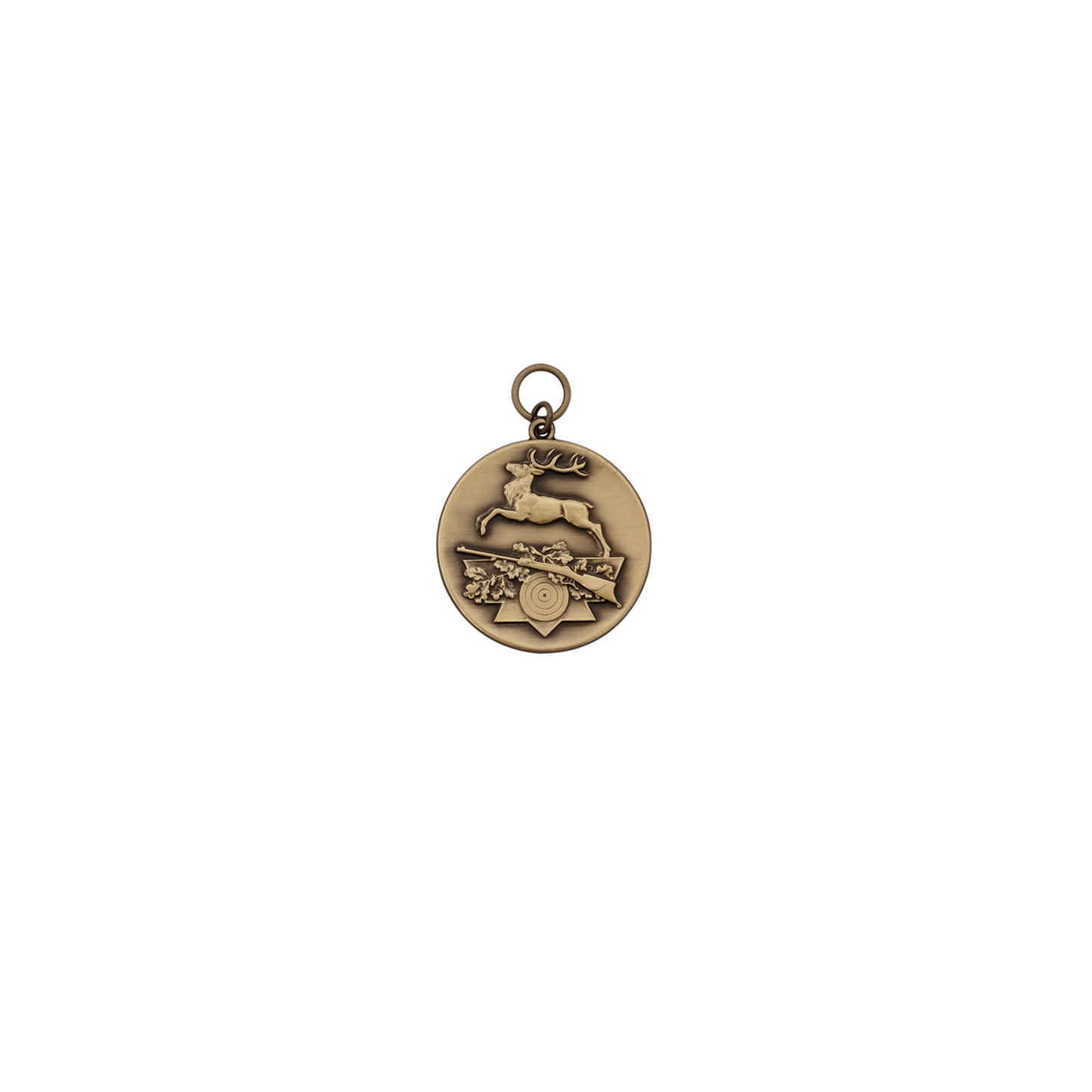 Medaille SPRINGENDER HIRSCH, Messing, bronzefarbig, mit Öse(n) und Ring(en)