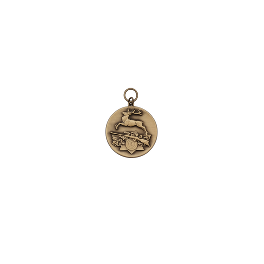 Medaille SPRINGENDER HIRSCH, Messing, bronzefarbig, mit Öse(n) und Ring(en)