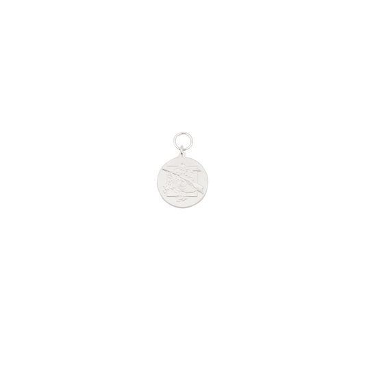 Medaille, 28mm, Messing, versilbert, mit Öse(n) und Ring(en)