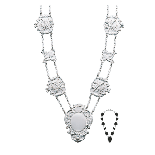 Schützenkette mit Mittelstück, Messing, versilbert,