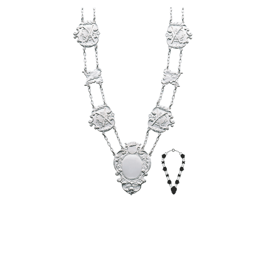 Schützenkette mit Mittelstück, Messing, versilbert,